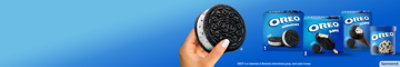 Oreo ice cream products on a blue background.
