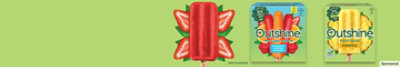 Outshine bars in pack and out of pack on a light green background.