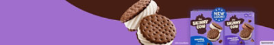 Skinny cow products in and out of package on a purple and brown background.