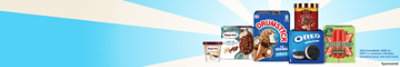 Dreyers ice cream tubs and ice cream cone on an orange background.
