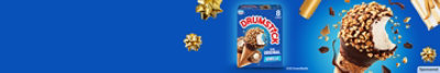 Drumstick brand with gift wrapping items floating on a blue background.
