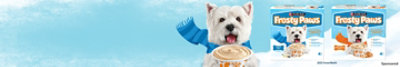 Frosty Paws products next to a dog with the product.