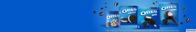 OREO product line-up on blue background.