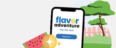 Phone displaying "Flavor adventure - Play. Win. Save"