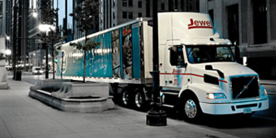  Jewel Osco freight truck parked on a city street.