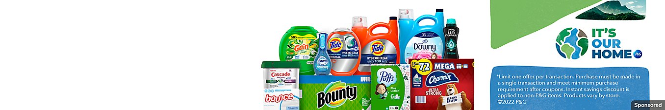 Tide, Gain, Downy, Bounce, Charmin, Bounty, Puffs and Cascade products