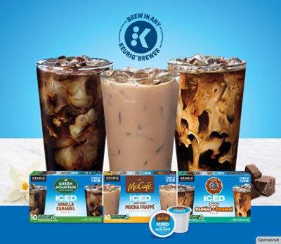 Boxes of Iced K-Cup® pods from McCafé®, The Original Donut Shop® & Green Mountain Coffee Roasters®.