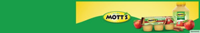 Mott’s® applesauce cups and no-sugar cinnamon pouch on green-yellow background.