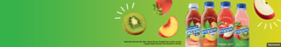 Snapple bottles on a green background with fruit cues for flavor. 