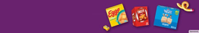 Three Kellanova products with back-to-school themed designs on a purple background.
