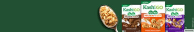 Kashi GO Chocolate Crunch, Peanut Butter Crunch and Mixed Berry Crunch cereals. Spoonful of cereal.