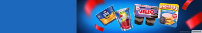 Kraft Heinz products are shown floating on a gradient blue background with confetti falling.
