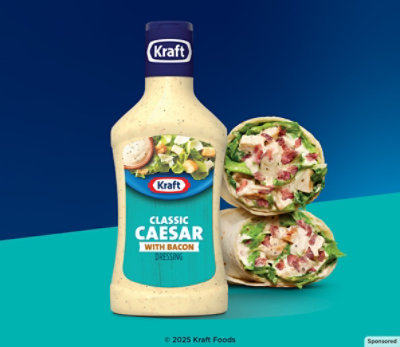 Kraft Bacon Caesar Dressing bottle on multicolor background.