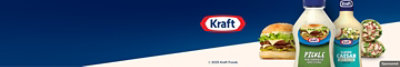 Kraft Pickle Mayo and Kraft Bacon Caesar Dressing bottles on blue background.