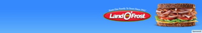 An ad promo of Land O'Frost featuring stacked sandwich with lunch meat.