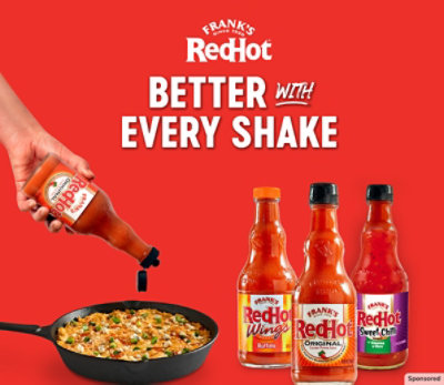 Frank's RedHot bottle next to a dish.