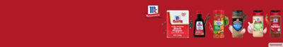 All the flavors of McCormick on red background.
