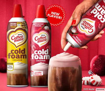 Coffee mate Cold Foam Creamers on a festive background.