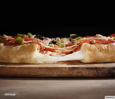 DiGiorno stuffed crust pizza with a cheese pull.