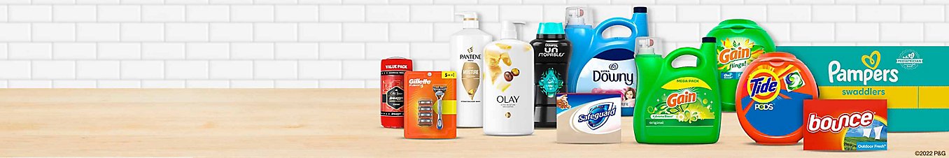 Olay, Gain, Tide, Downy, Bounce, Pampers and Various household products.