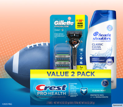 Image of Head & Shoulders Classic Clean Shampoo, Gillette ProGlide and Crest Complete Plus Scope.
