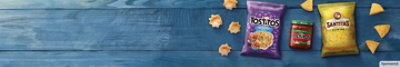 Tostitos and Santitas products on a blue background.