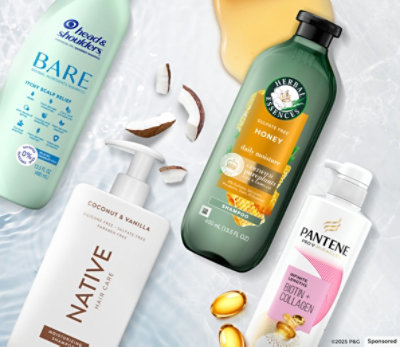 Four products are featured. Each appears in front of a different ingredient-focused background.