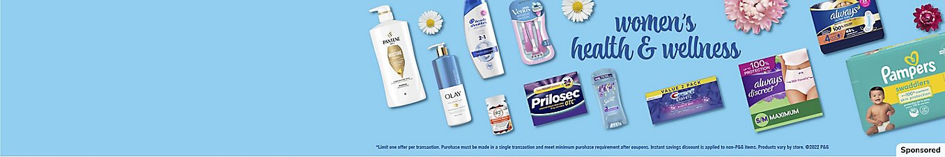 Shop women's health & wellness and save. Spend $25, Save $5 Instantly on select P&G products.