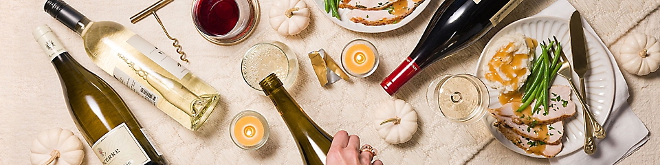 Thanksgiving dinner paired with red and white wines. 