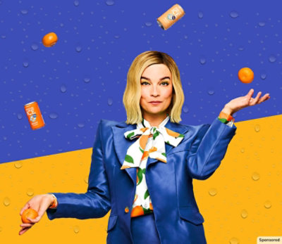 Chief Flavor Officer juggling mandarin oranges and Sparkling Ice Cuties cans.