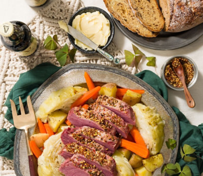 Corned Beef and Cabbage dinner with Irish soda bread.