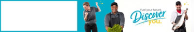 Fuel your future. Discover you. Grocery workers smiling holding various grocery items.