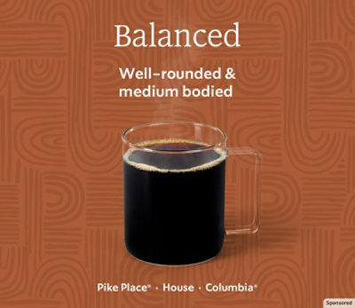 Balanced well-rounded & medium bodied coffee description with the Pike Place House Columbia flavor.