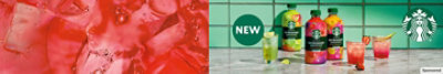 Starbucks Refreshers bottled drinks in multiple flavors with a text label 'NEW'.