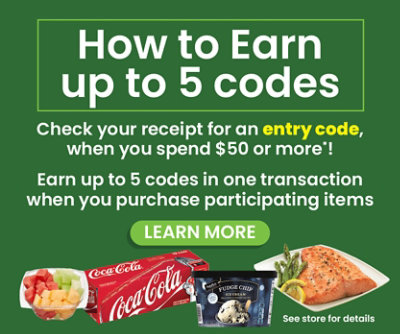 How to Enter! Spend $50 or more. Sweepstakes Entry Codes print on the receipt. Scan the QR code on the receipt, to submit your entry.