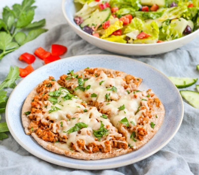 Turkey Pita Pizza and salad