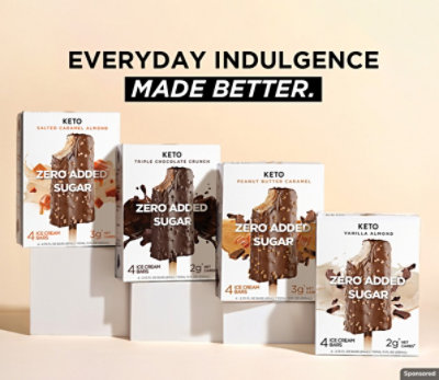 Keto Pint zero added sugar boxes next to the text everyday indulgence made better on gradient background.