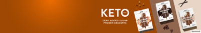 Keto Pint logo zero added sugar frozen desserts text next to product boxes on multiple color background.