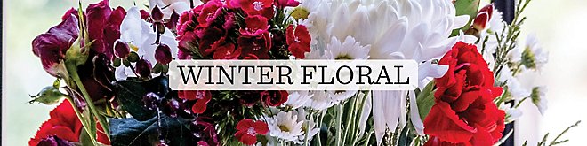 Bouquet of flowers with the text Winter Floral.