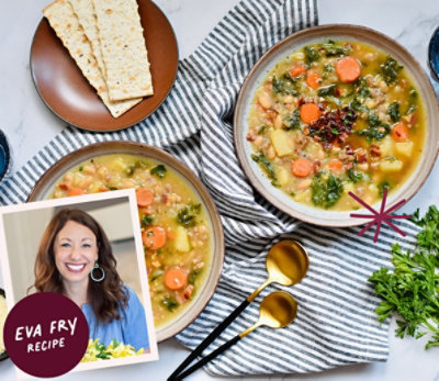 Eva Fry Recipe of Lighter Zuppa Toscana Soup with Salami Croutons